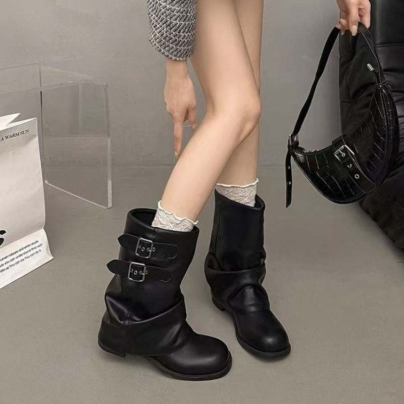 Boot Sock Slouchy - Women Black Slouchy Mid Calf Boots