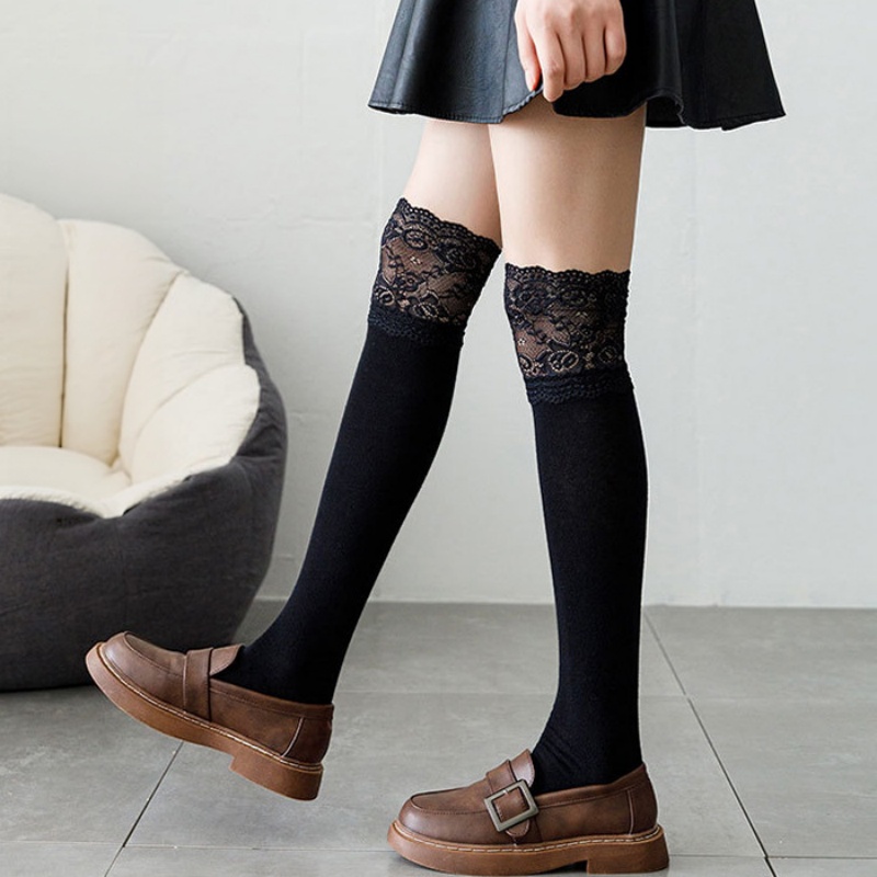 Boot Sock Slouchy - Spring Autumn White Lace Ruffle Mid-Calf