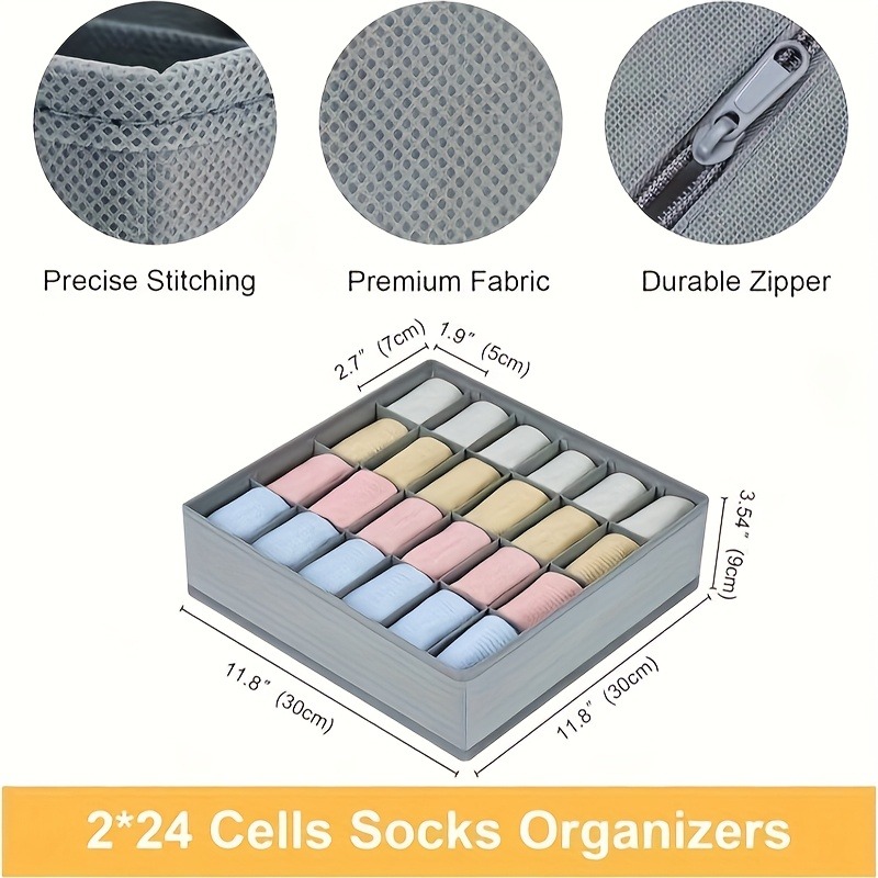 2Pcs 24-Compartment Fabric Soc - Sock Organizer Tray 评论和价格