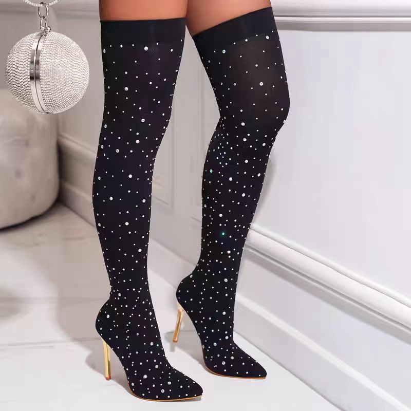 Rhinestone Slim Leg Stretch So - Knee High Sock Women 评论和价格