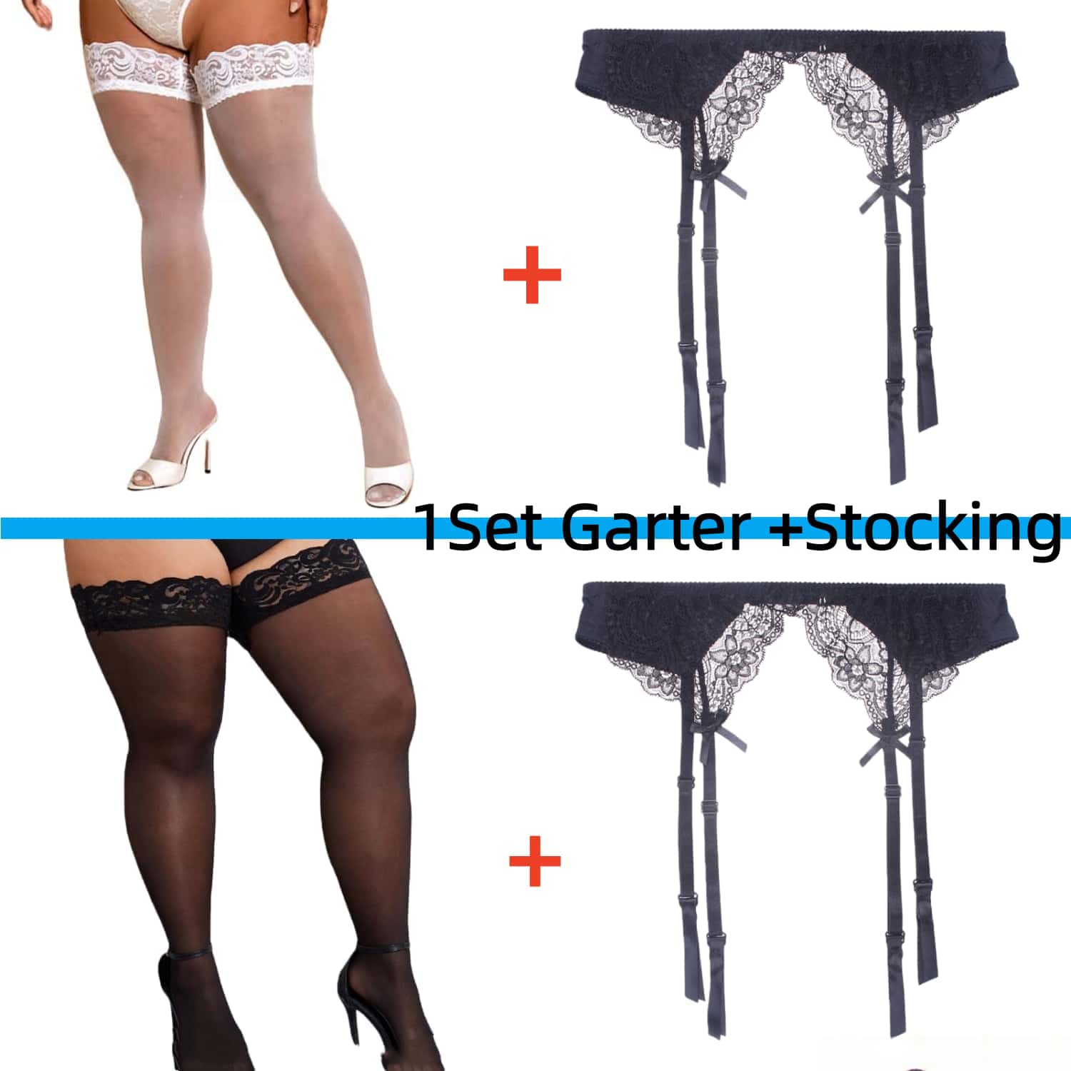 2PCS Women's Suspender Lace St - Tights Pantyhose Sheer 评论和价格